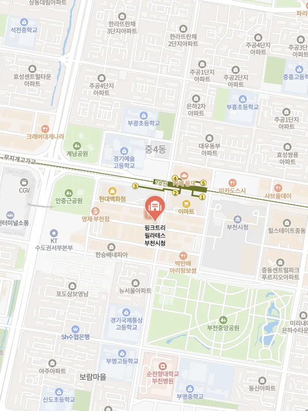 부천시청역 2번 출구에서 핑크트리 필라테스까지 지도